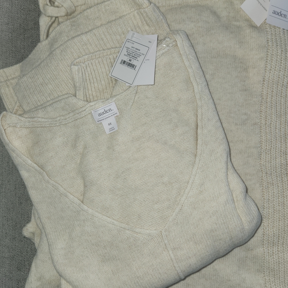 Auden Women's Loungewear 4x Cream Sweater Pajama 2 Piece Set - Picture 2 of 4